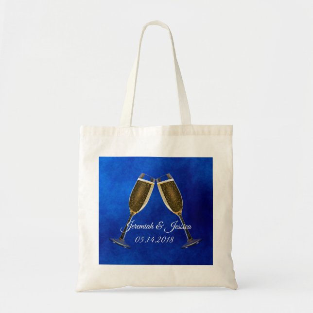 Bolsa Tote Vidros de Champagne e fundo azul (Frente)