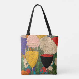 Bolsa Tote Vidros de Vinho de Celebração Floral - Animação a 