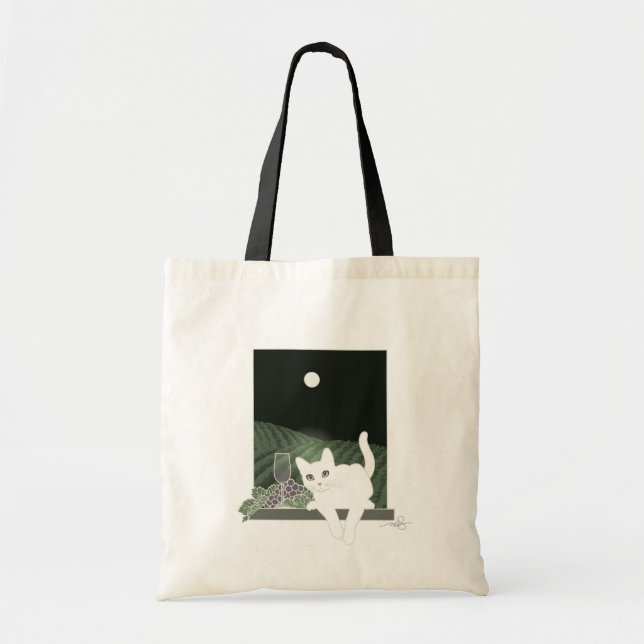 Bolsa Tote Vigne, Clair de Lune e Chat Blanc (White Cat) (Frente)