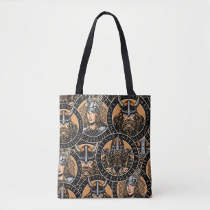 Bolsa Tote Viking Warriors: Padrão Colorido de Vintage