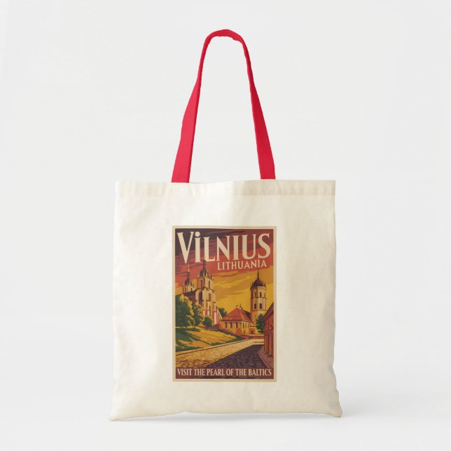 Bolsa Tote Vilnius Lithuania Illustration Travel Art Vintage (Frente)
