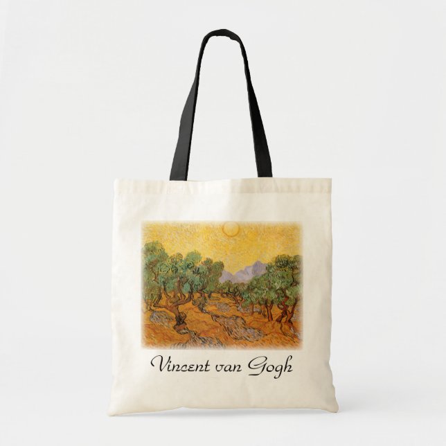 Bolsa Tote Vincent van Gogh - Oliveiras, Céu Amarelo e Sol (Frente)