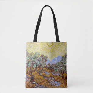 Bolsa Tote Vincent van Gogh - Oliveiras, céu amarelo e sol