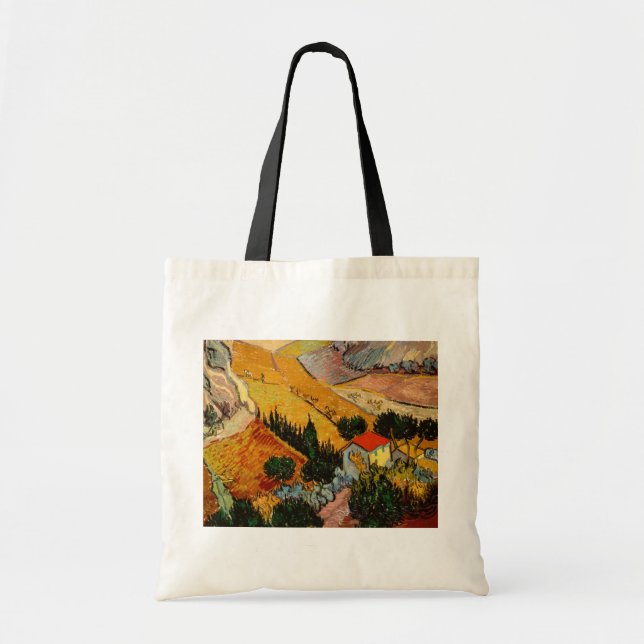 Bolsa Tote Vincent van Gogh - Paisagem, Casa e Plowman (Frente)