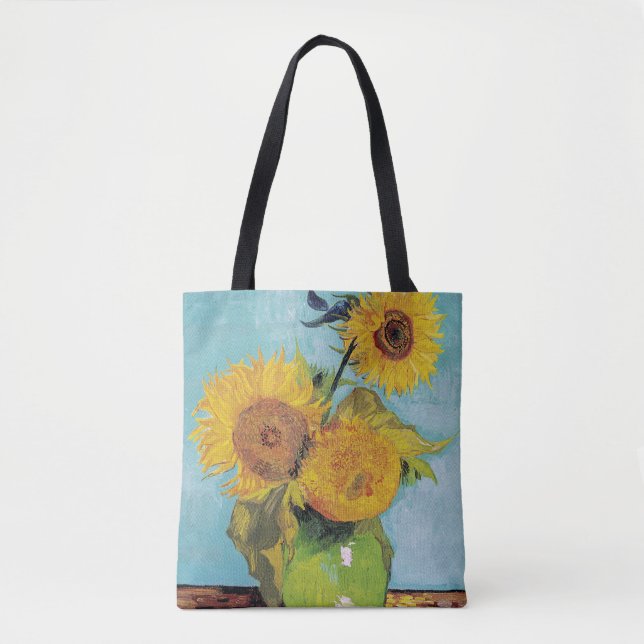 Bolsa Tote Vincent Van Gogh - Três girassóis em um vaso (Frente)