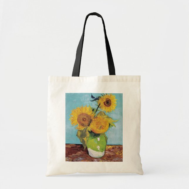 Bolsa Tote Vincent Van Gogh - Três girassóis em um vaso (Frente)