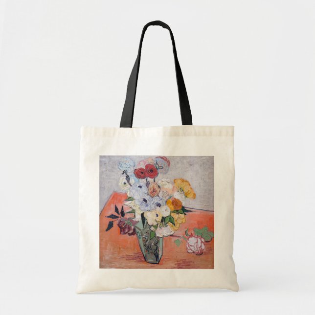 Bolsa Tote Vincent van Gogh - Vase com Rosas e Anêmonas (Frente)