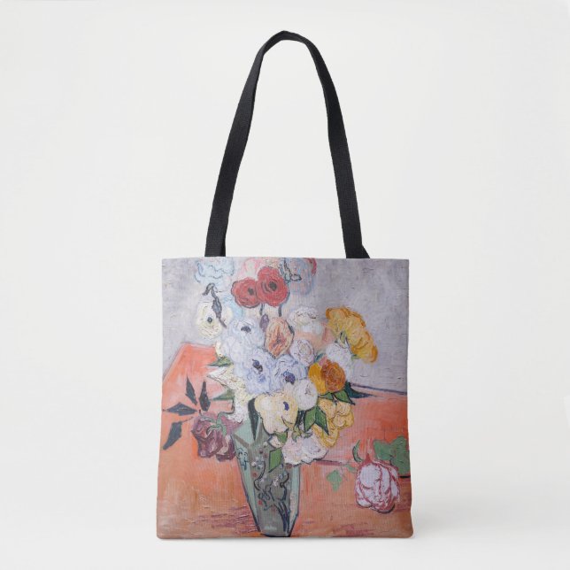 Bolsa Tote Vincent van Gogh - Vase com Rosas e Anêmonas (Frente)
