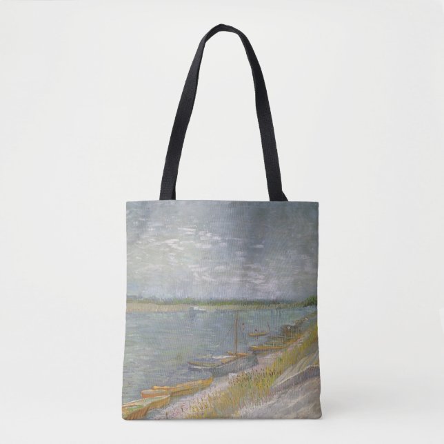 Bolsa Tote Vincent van Gogh - Vista de um rio com Barcos Rema (Frente)