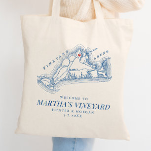 Bolsa Tote Vineyard Haven MA Favor de Casamento Azul-Marinho