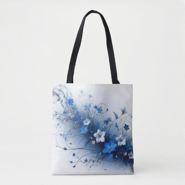 Bolsa Tote Vinha Floral Azul e Branca (Frente)