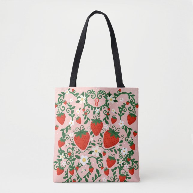 Bolsa Tote Vinhas Florais, Rosa e Vermelhas, Castanho (Frente)