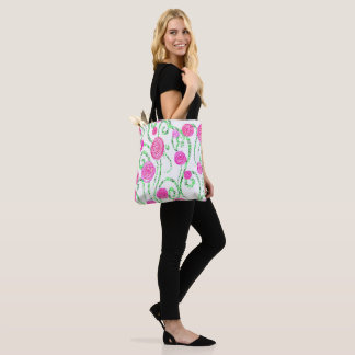 Bolsa Tote Vinhas Verdes e Flores Rosa
