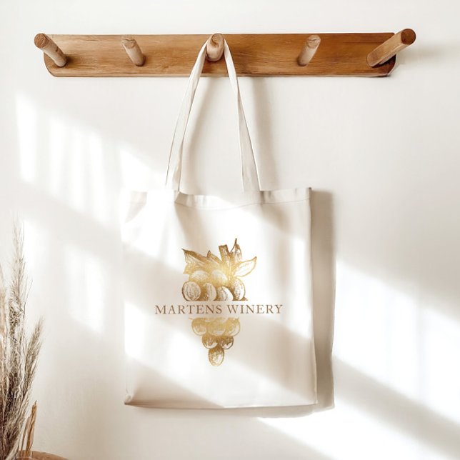 Bolsa Tote vinho de vinificação negócios uvas de ouro monogra (Criador carregado)