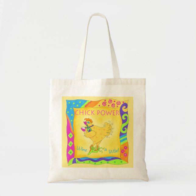 Bolsa Tote Vinho, um pouco de energia Pintinho, amarelo (Frente)