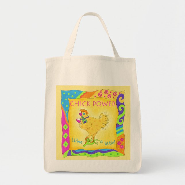 Bolsa Tote Vinho, um pouco de energia Pintinho, amarelo (Frente)