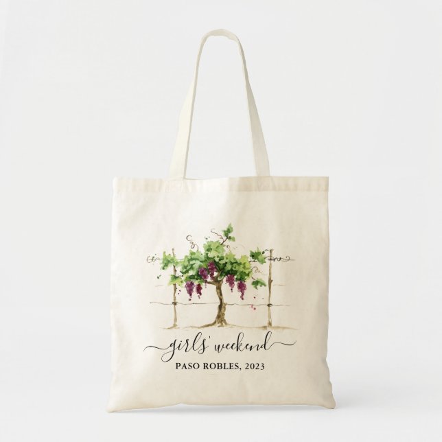 Bolsa Tote Vinícola com Aquarela para Fim de Seman (Frente)