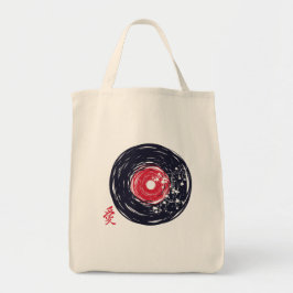 Bolsa Tote Vinil Record Retro Grunge Com Sakura Blossomo