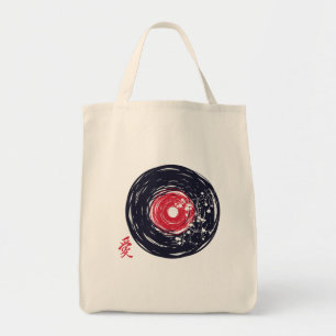 Bolsa Tote Vinil Record Retro Grunge Com Sakura Blossomo
