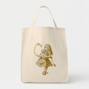 Bolsa Tote Vintage Alice & Flamingo em Wonderland