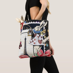 Bolsa Tote Vintage Alice no Coelho Branco da Maravilha