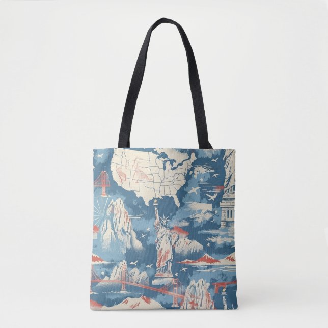 Bolsa Tote Vintage American Landmark Pattern - Liberty, EUA (Frente)