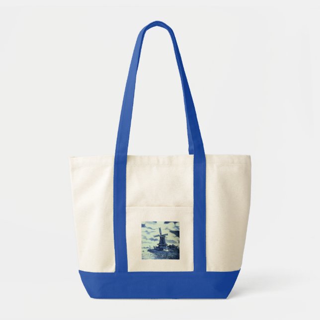 Bolsa Tote Vintage Antique Delft Blue Azulejo - Moinho (Frente)