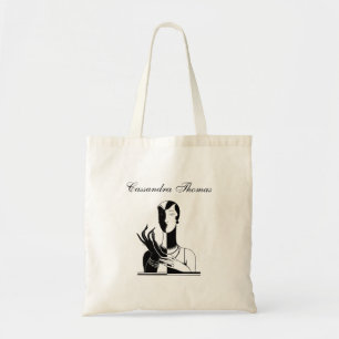 Bolsa Tote Vintage Art Deco Lady With Pearls Blam White