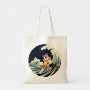 Bolsa Tote Vintage Art Deco lança beijo nas ondas na praia