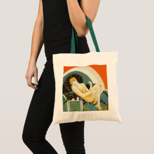 Bolsa Tote Vintage Art Deco Mulher reformulando no sofá, Chom