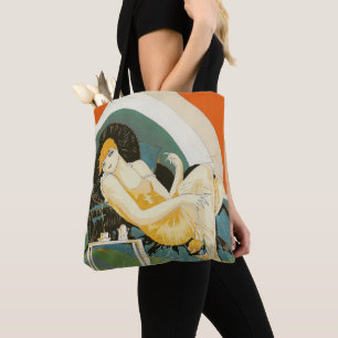 Bolsa Tote Vintage Art Deco Mulher reformulando no sofá, Chom