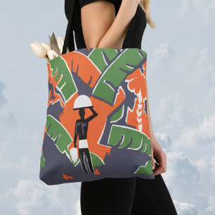 Bolsa Tote Vintage Art Deco Viagem, Nativo na Selva Africana
