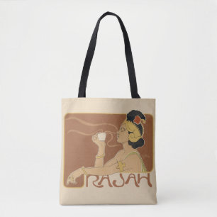 Bolsa Tote Vintage Art Nouveau Cafe Rajah, Lady com Café