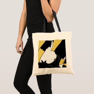 Bolsa Tote Vintage Art Nouveau, Mulher Lendo um Livro Amarelo