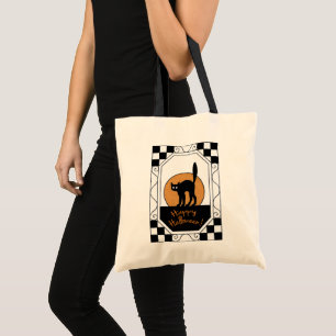 Bolsa Tote Vintage Black Cat e Moon Halloween Bag