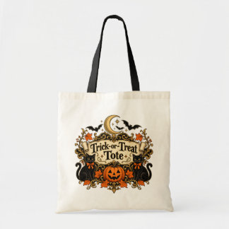 Bolsa Tote Vintage Black Cat Trick or Treat Halloween Tote
