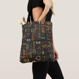 Bolsa Tote Vintage Black Geométrico African Doodle