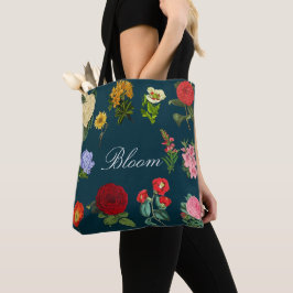 Bolsa Tote Vintage Bloom Preto Floral Botânica Escura