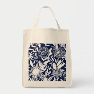 Bolsa Tote Vintage Blue White Bird Love Floral Garden