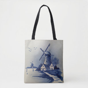 Bolsa Tote Vintage Blue White Delft Windmill