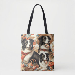 Bolsa Tote Vintage Border Collie Painting