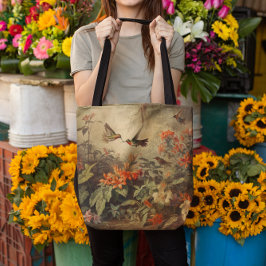 Bolsa Tote Vintage botânica de beija-flores