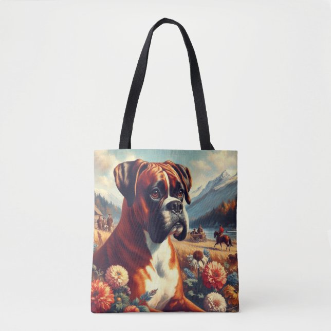 Bolsa Tote Vintage Boxer Dog Painting (Frente)