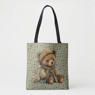 Bolsa Tote Vintage Brown Teddy Bear E Polkadots