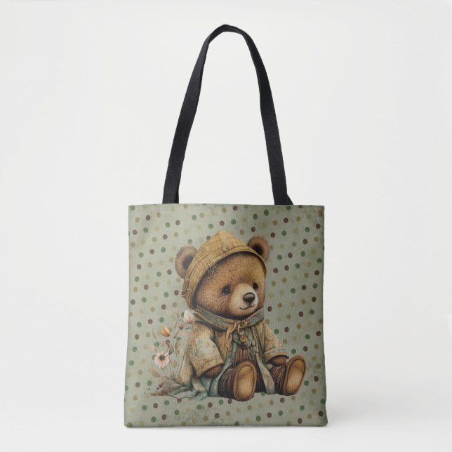 Bolsa Tote Vintage Brown Teddy Bear E Polkadots (Frente)