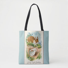 Bolsa Tote Vintage Bunnies Loving Páscoa Blue