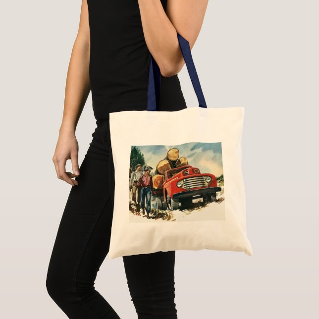 Bolsa Tote Vintage Business, Logging Truck com Lumberjacks (Frente (produto))