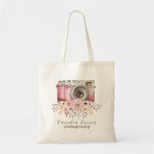 Bolsa Tote Vintage Camera Watercolor Foto Floral