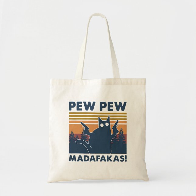 Bolsa Tote Vintage cat Pew Pew Madafakas (Frente)