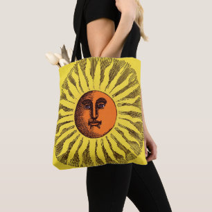 Bolsa Tote Vintage Celestial Amarelo Sorriso Feliz Hippie Sun